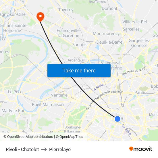 Rivoli - Châtelet to Pierrelaye map