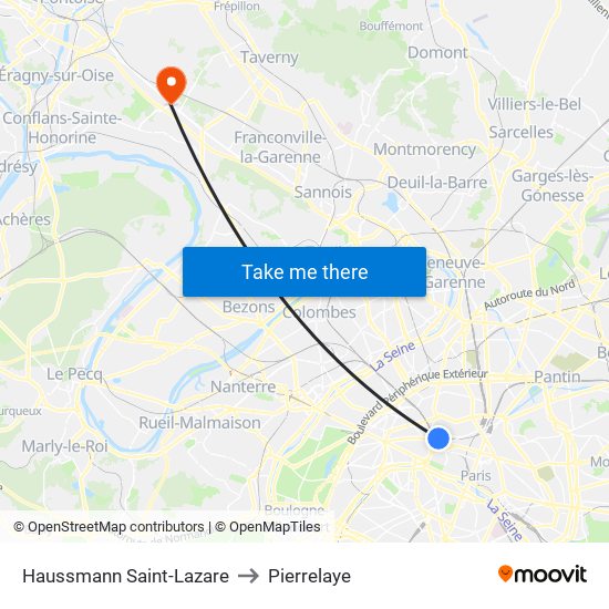 Haussmann Saint-Lazare to Pierrelaye map