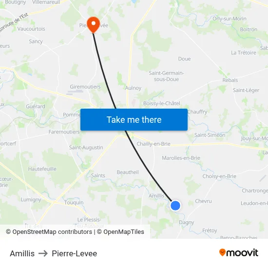 Amillis to Pierre-Levee map
