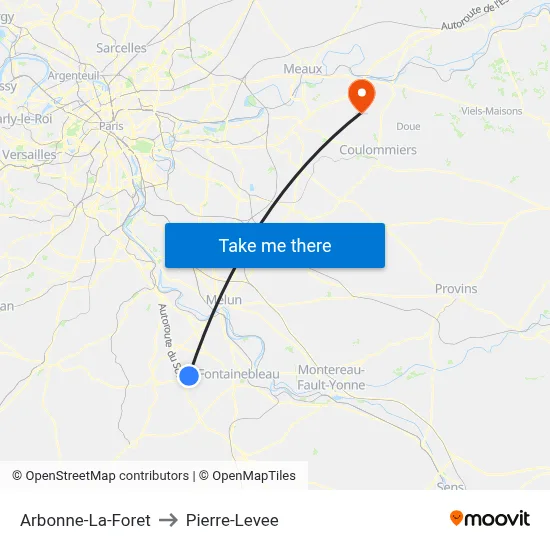 Arbonne-La-Foret to Pierre-Levee map