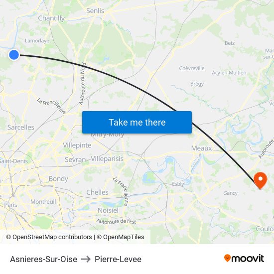 Asnieres-Sur-Oise to Pierre-Levee map