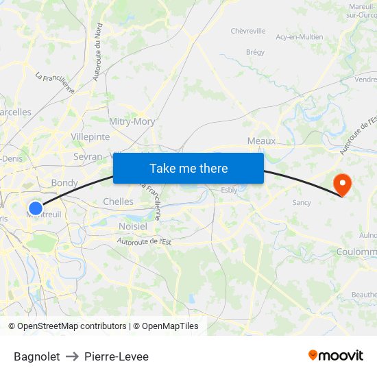 Bagnolet to Pierre-Levee map