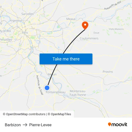 Barbizon to Pierre-Levee map