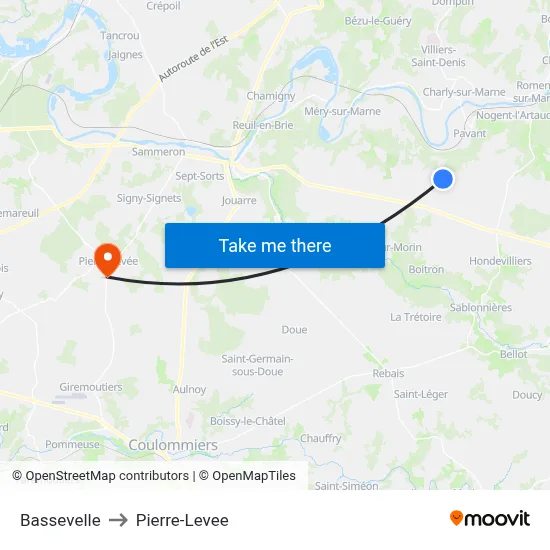 Bassevelle to Pierre-Levee map