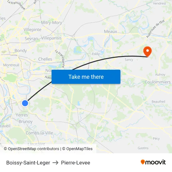 Boissy-Saint-Leger to Pierre-Levee map