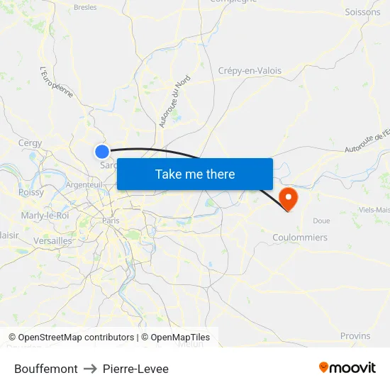 Bouffemont to Pierre-Levee map