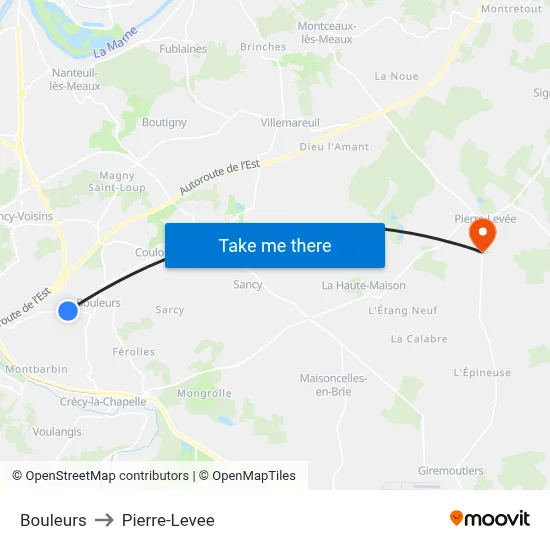 Bouleurs to Pierre-Levee map