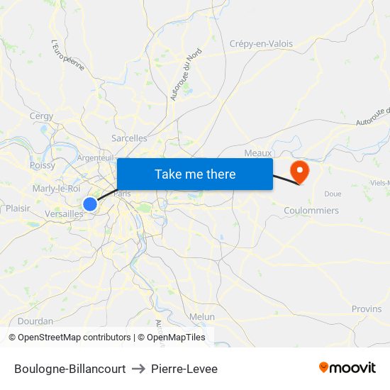 Boulogne-Billancourt to Pierre-Levee map