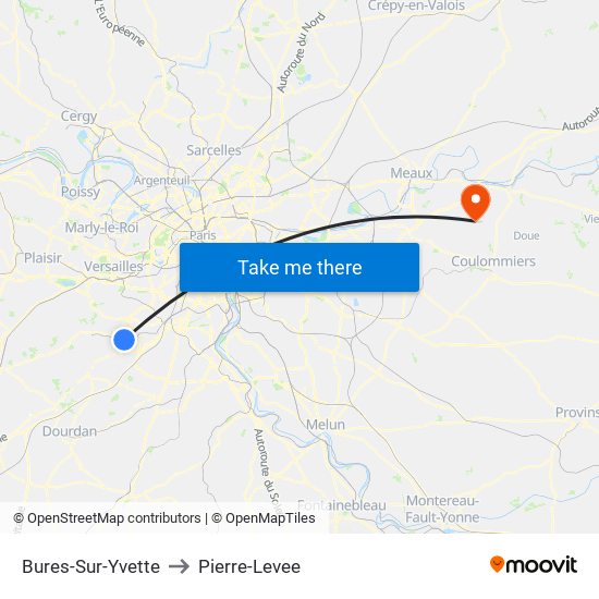 Bures-Sur-Yvette to Pierre-Levee map