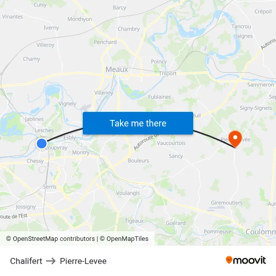 Chalifert to Pierre-Levee map