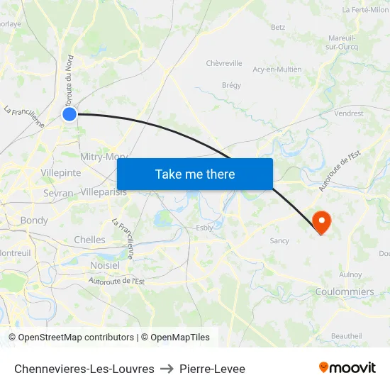 Chennevieres-Les-Louvres to Pierre-Levee map