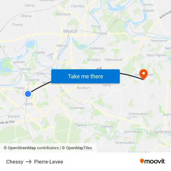 Chessy to Pierre-Levee map