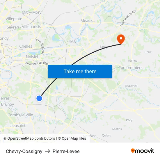 Chevry-Cossigny to Pierre-Levee map