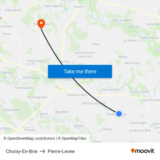 Choisy-En-Brie to Pierre-Levee map