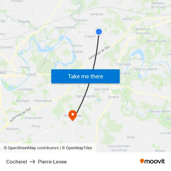 Cocherel to Pierre-Levee map