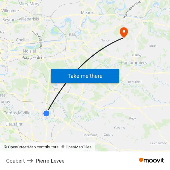 Coubert to Pierre-Levee map