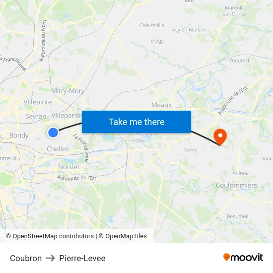 Coubron to Pierre-Levee map