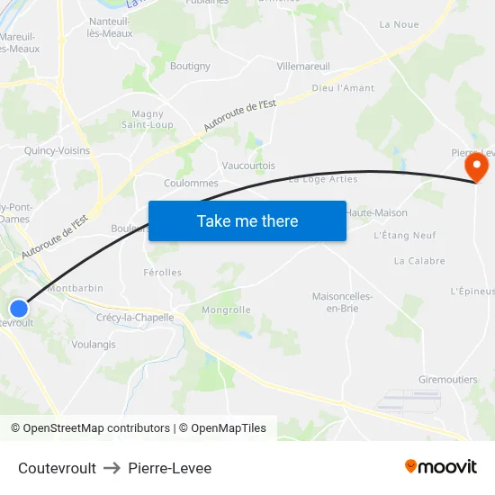 Coutevroult to Pierre-Levee map