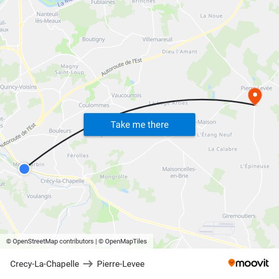 Crecy-La-Chapelle to Pierre-Levee map
