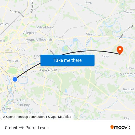Creteil to Pierre-Levee map
