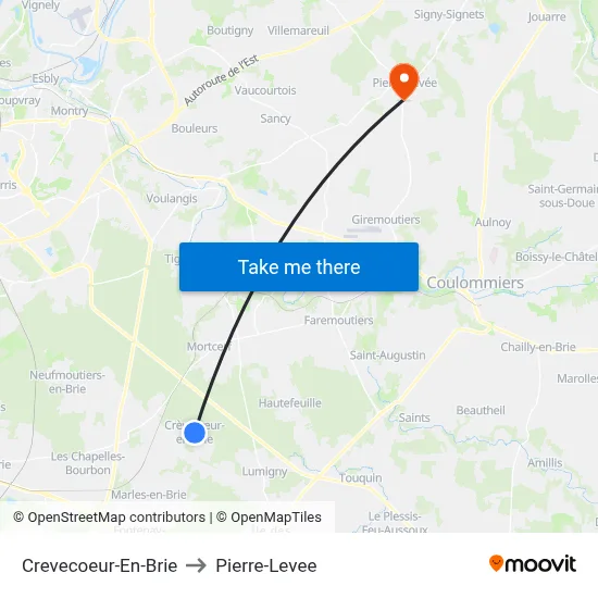 Crevecoeur-En-Brie to Pierre-Levee map
