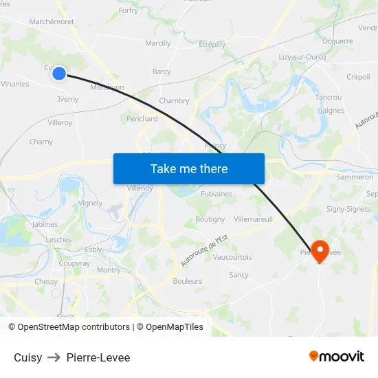 Cuisy to Pierre-Levee map