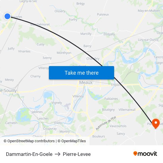 Dammartin-En-Goele to Pierre-Levee map