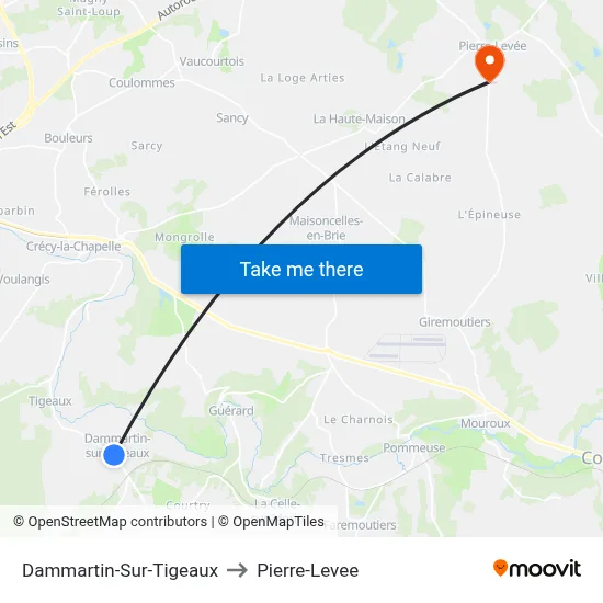 Dammartin-Sur-Tigeaux to Pierre-Levee map