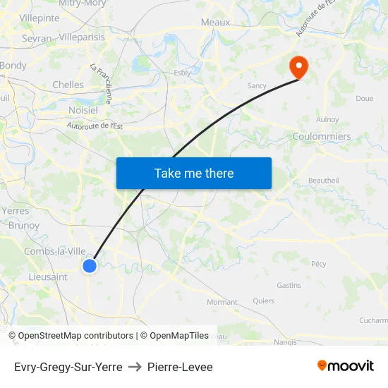 Evry-Gregy-Sur-Yerre to Pierre-Levee map