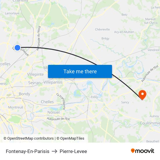 Fontenay-En-Parisis to Pierre-Levee map