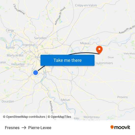 Fresnes to Pierre-Levee map