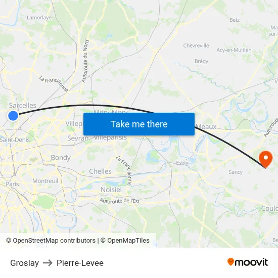 Groslay to Pierre-Levee map
