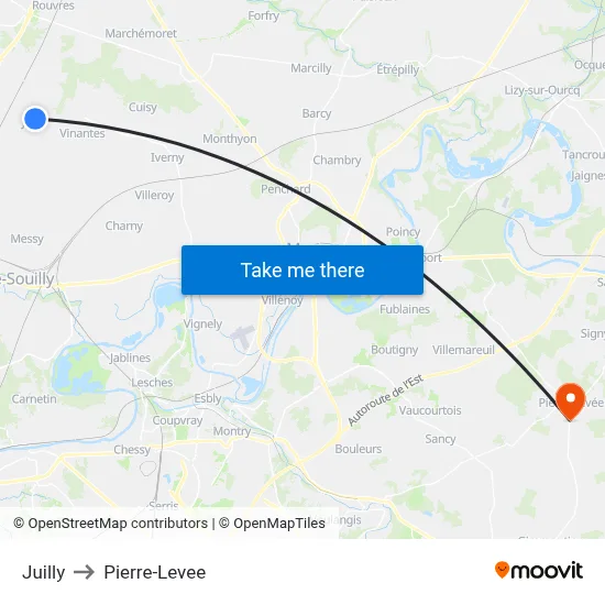 Juilly to Pierre-Levee map
