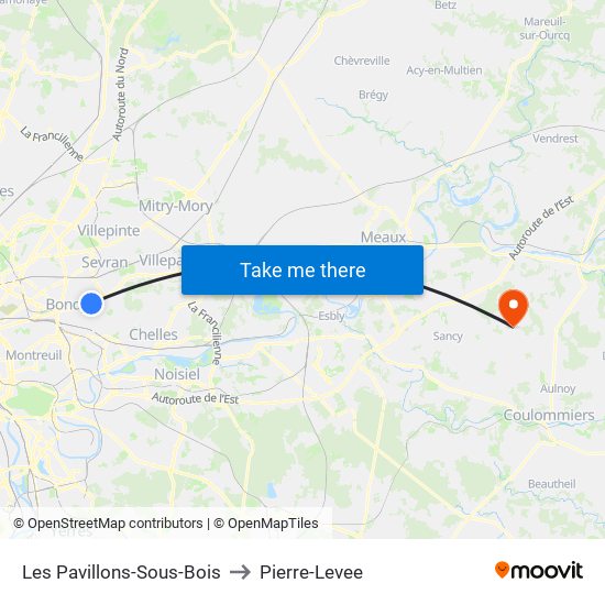 Les Pavillons-Sous-Bois to Pierre-Levee map