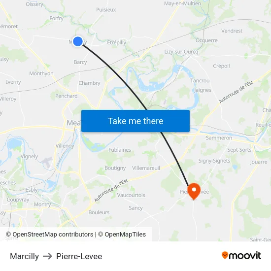Marcilly to Pierre-Levee map