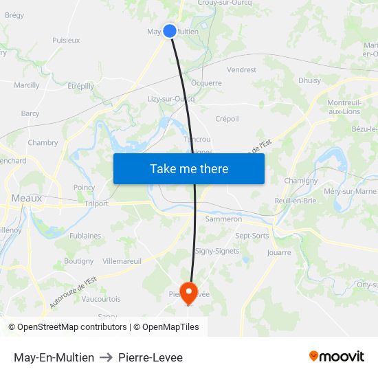 May-En-Multien to Pierre-Levee map