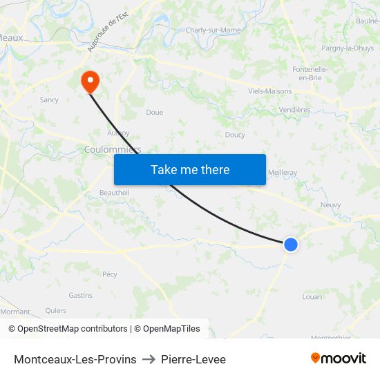 Montceaux-Les-Provins to Pierre-Levee map