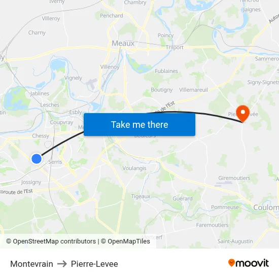 Montevrain to Pierre-Levee map