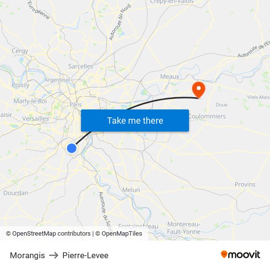 Morangis to Pierre-Levee map