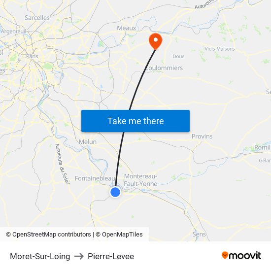 Moret-Sur-Loing to Pierre-Levee map