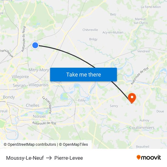 Moussy-Le-Neuf to Pierre-Levee map