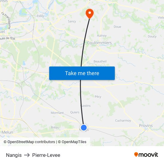 Nangis to Pierre-Levee map