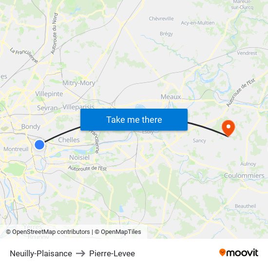 Neuilly-Plaisance to Pierre-Levee map