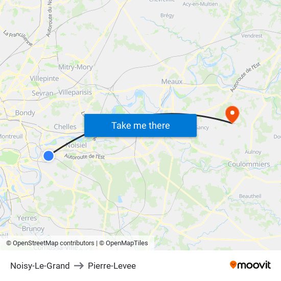 Noisy-Le-Grand to Pierre-Levee map