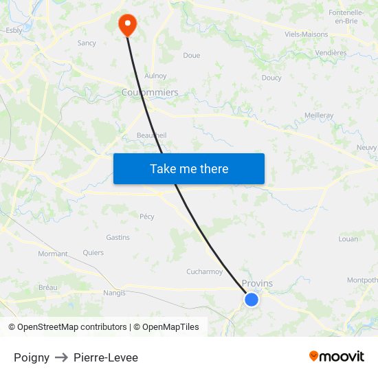Poigny to Pierre-Levee map