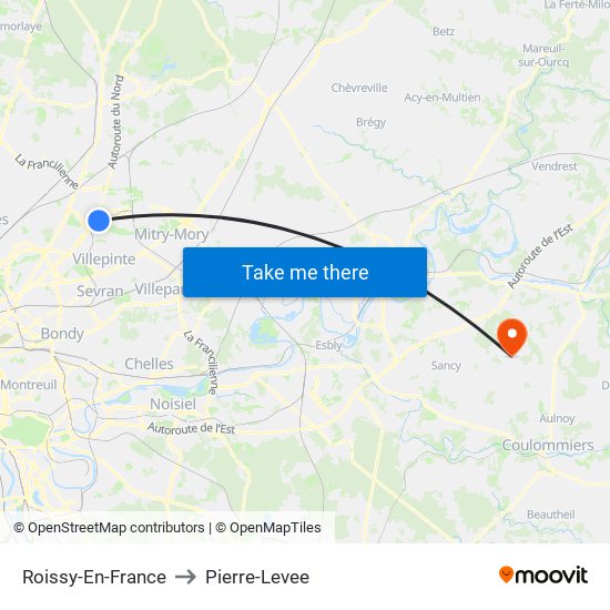 Roissy-En-France to Pierre-Levee map