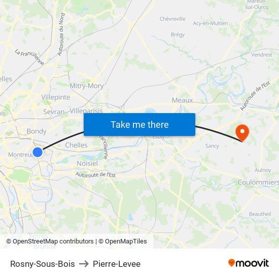 Rosny-Sous-Bois to Pierre-Levee map
