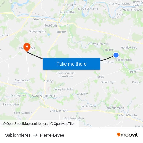 Sablonnieres to Pierre-Levee map