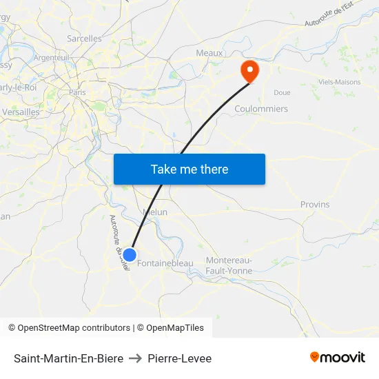 Saint-Martin-En-Biere to Pierre-Levee map