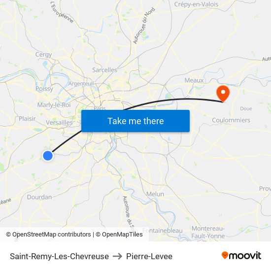 Saint-Remy-Les-Chevreuse to Pierre-Levee map
